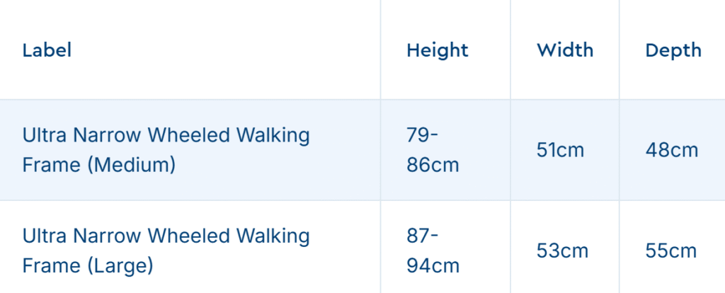 Ultra Narrow Wheeled Walking Frame